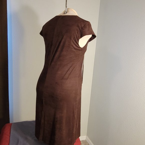 SANDRA DARREN WOMENS BROWN SHORT SLEEVE VEGAN VELVET LACE NECK DRESS - Picture 9 of 13